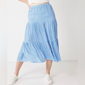 So Goods for Life Blue Gingham Tiered Midi Skirt 2X NEW